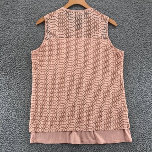 Calvin Klein Top Women Medium Pink Sleeveless 1/2 Zip Eyelet Lace Stretch Casual - Picture 3 of 10